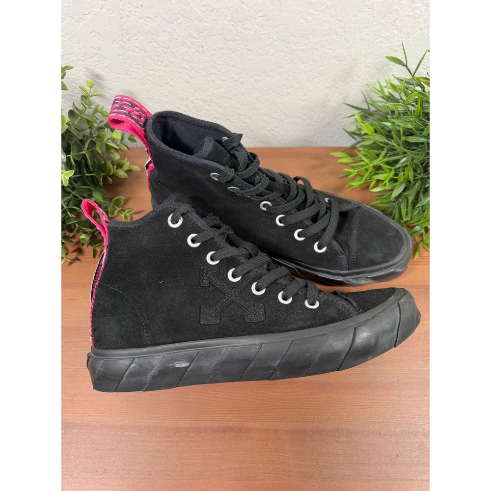 Off-White Unisex Mid Top Vulcanized Black Pink Suede Sneakers Size 41